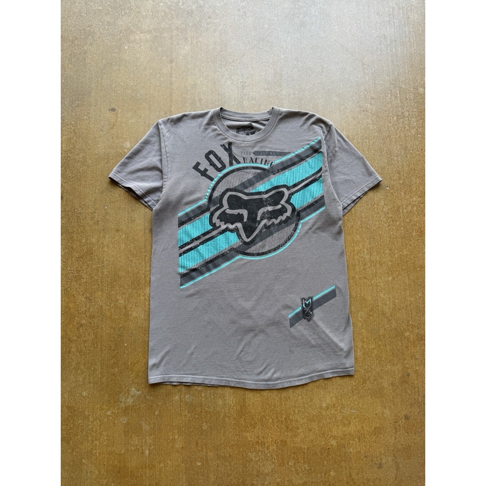 Fox Racing Motocross Gray Y2K Skater Surfer Graphic T-Shirt (Large)